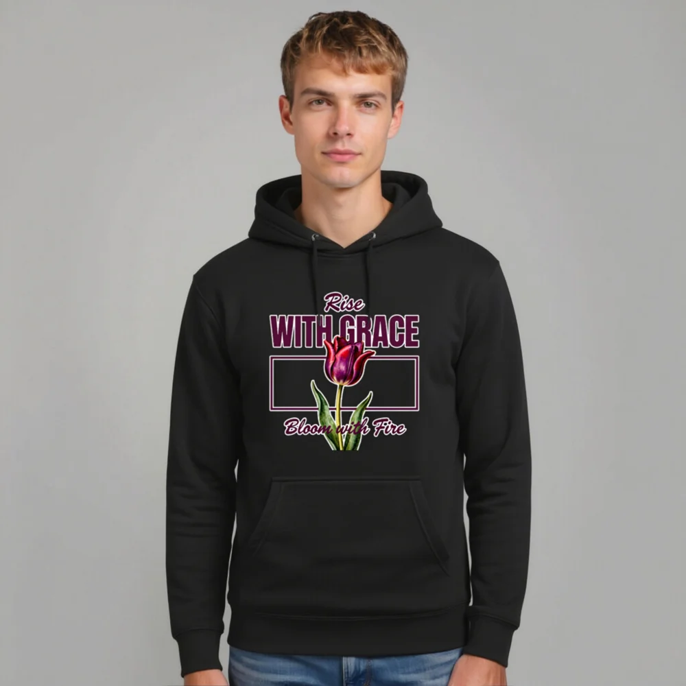 Unisex Premium Hoodie – Rise With Grace Bloom with Fire Design - Image 11