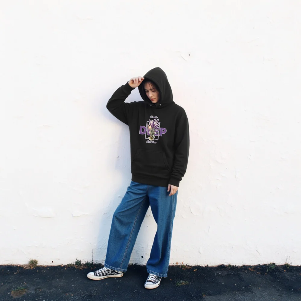 Unisex Premium Pullover Hoodie – Breathe Deep Live Free Lavender Design - Image 2