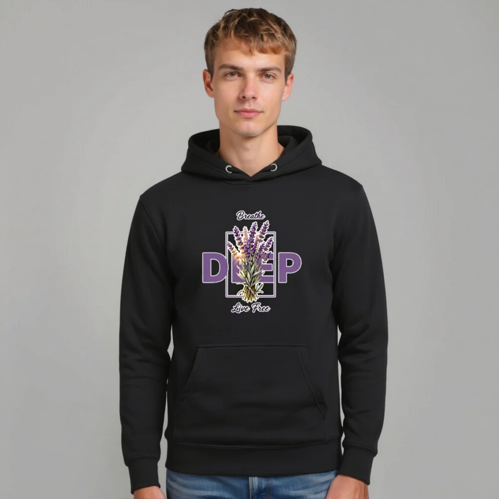 Unisex Premium Pullover Hoodie – Breathe Deep Live Free Lavender Design - Image 11