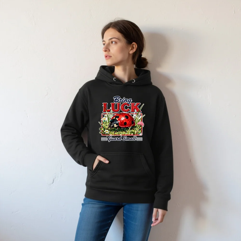 Unisex Premium Pullover Hoodie - Bring Luck Guard Small Ladybug Design - Image 5