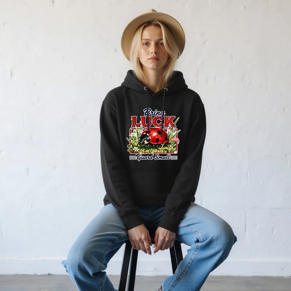 Unisex Premium Pullover Hoodie - Bring Luck Guard Small Ladybug Design - Image 7