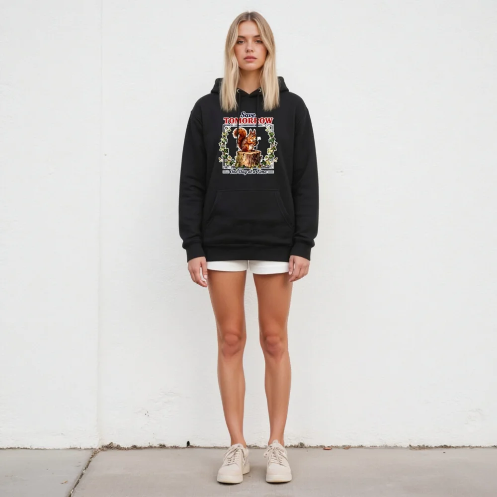 Save Tomorrow Hoodie – Unisex Premium Pullover with Squirrel Design - Image 4