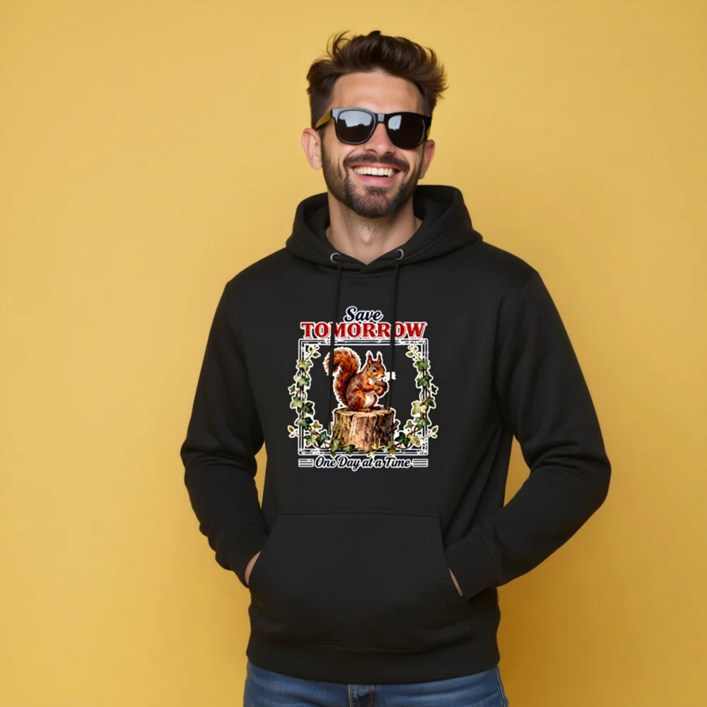 Save Tomorrow Hoodie – Unisex Premium Pullover with Squirrel Design - Image 8