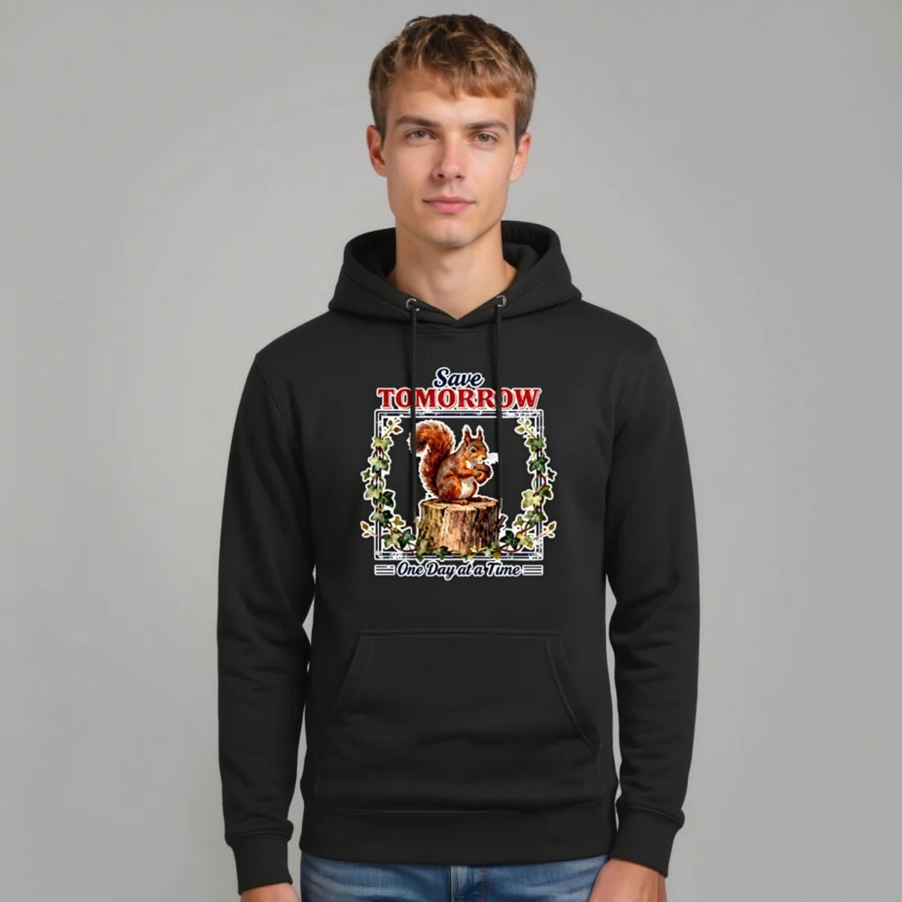 Save Tomorrow Hoodie – Unisex Premium Pullover with Squirrel Design - Image 11