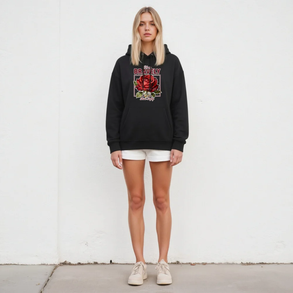 Brave Rose Unisex Eco Hoodie – Soft Organic Cotton Pullover - Image 4
