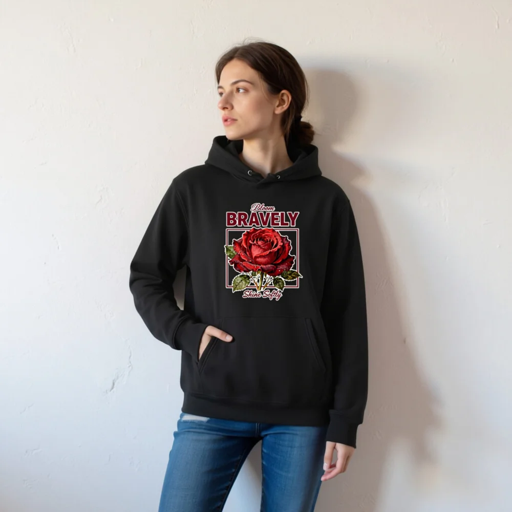 Brave Rose Unisex Eco Hoodie – Soft Organic Cotton Pullover - Image 5