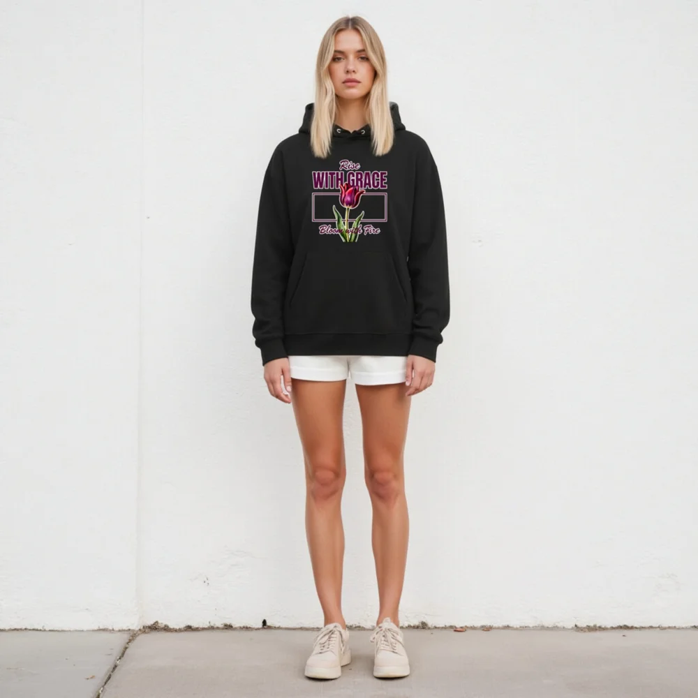 Rise With Grace Hoodie – Unisex Eco-Friendly Pullover with Tulip Design - Image 4