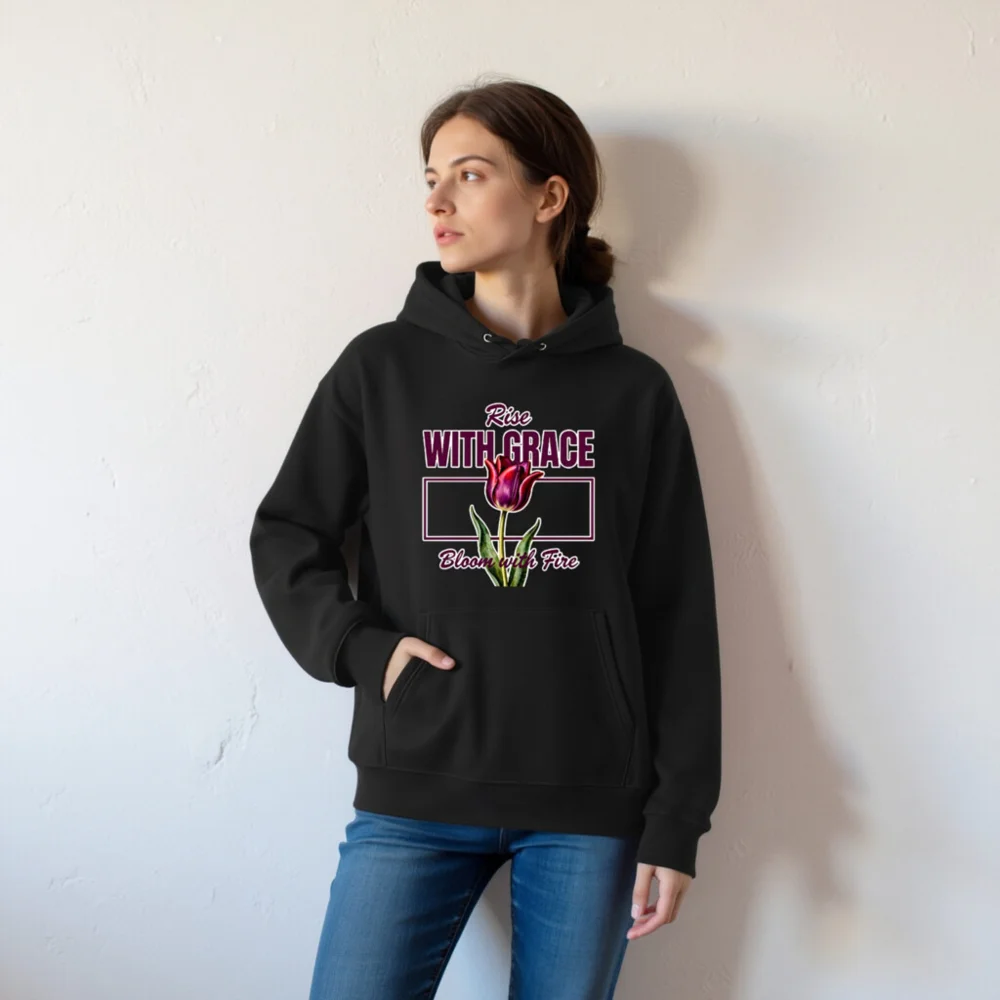 Rise With Grace Hoodie – Unisex Eco-Friendly Pullover with Tulip Design - Image 5