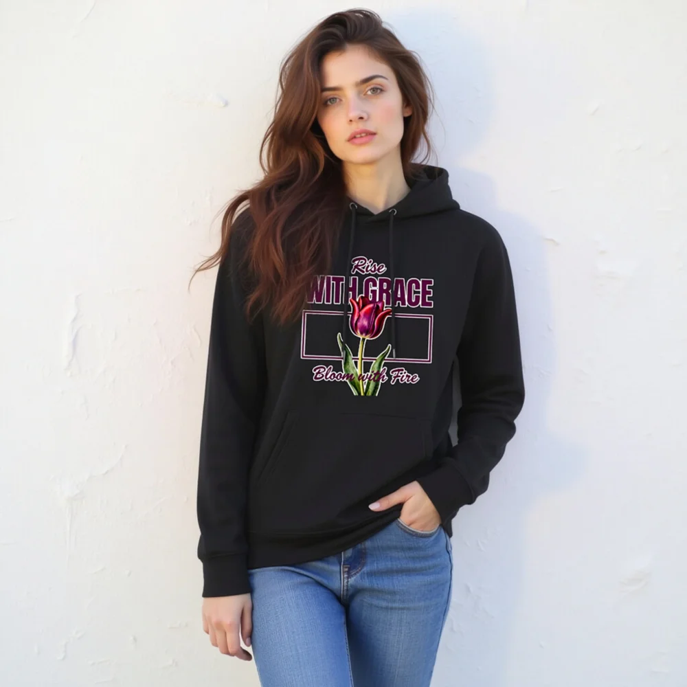 Rise With Grace Hoodie – Unisex Eco-Friendly Pullover with Tulip Design - Image 10