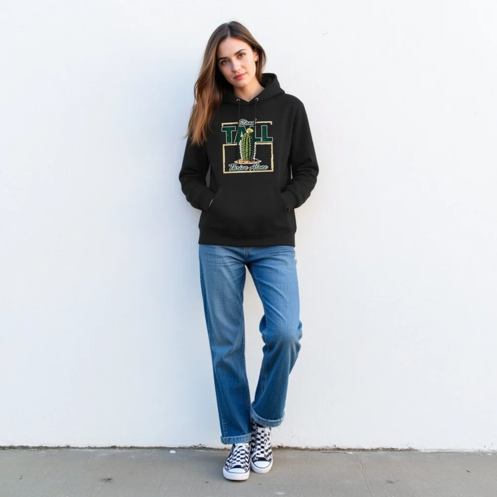 Stand Tall Thrive Alone Cactus Hoodie – Unisex Eco-Friendly Hooded Sweatshirt - Image 2