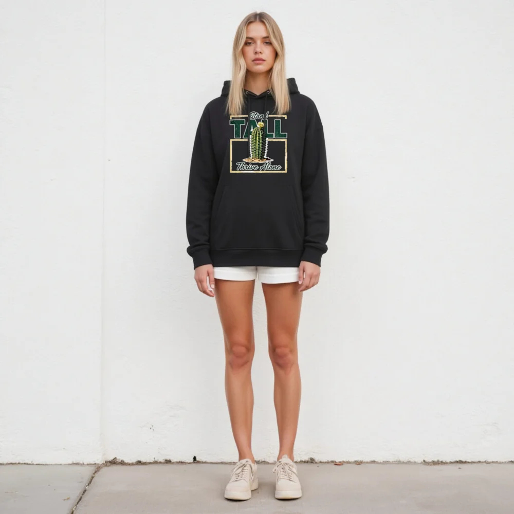 Stand Tall Thrive Alone Cactus Hoodie – Unisex Eco-Friendly Hooded Sweatshirt - Image 4
