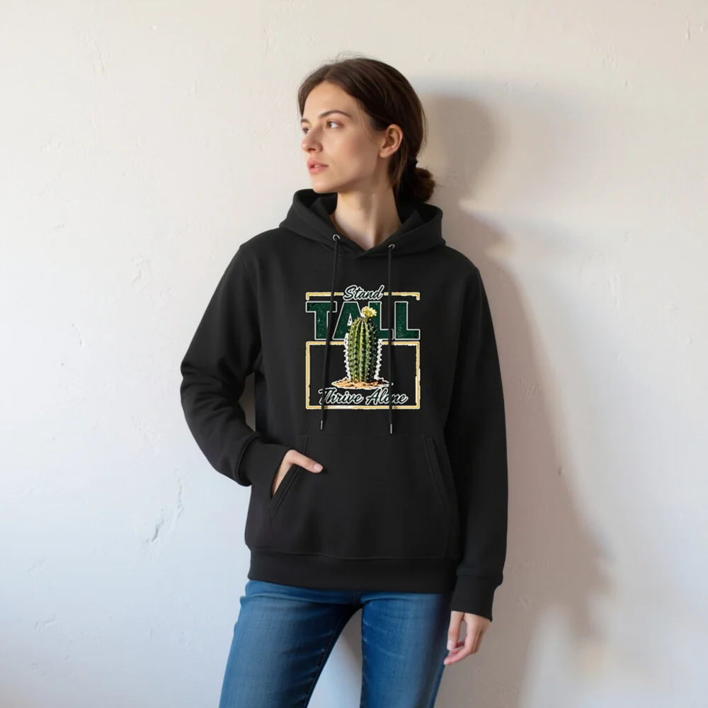 Stand Tall Thrive Alone Cactus Hoodie – Unisex Eco-Friendly Hooded Sweatshirt - Image 5