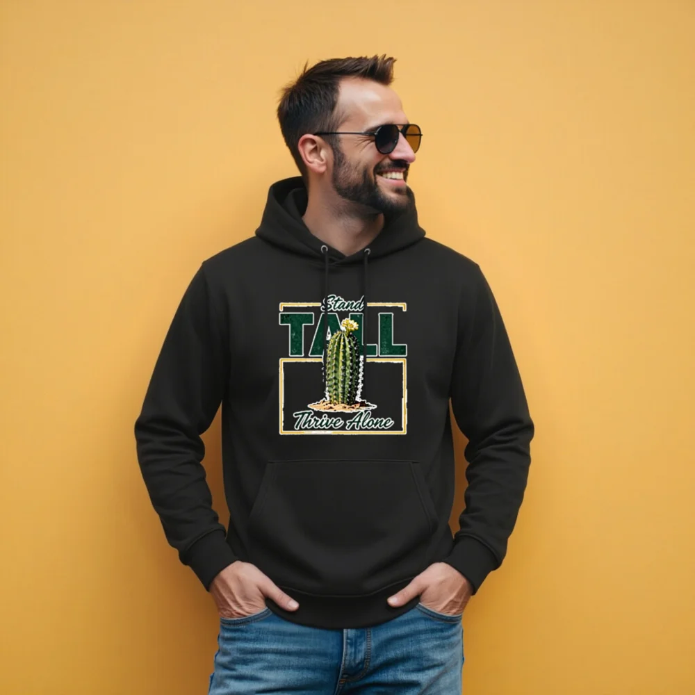 Stand Tall Thrive Alone Cactus Hoodie – Unisex Eco-Friendly Hooded Sweatshirt - Image 11
