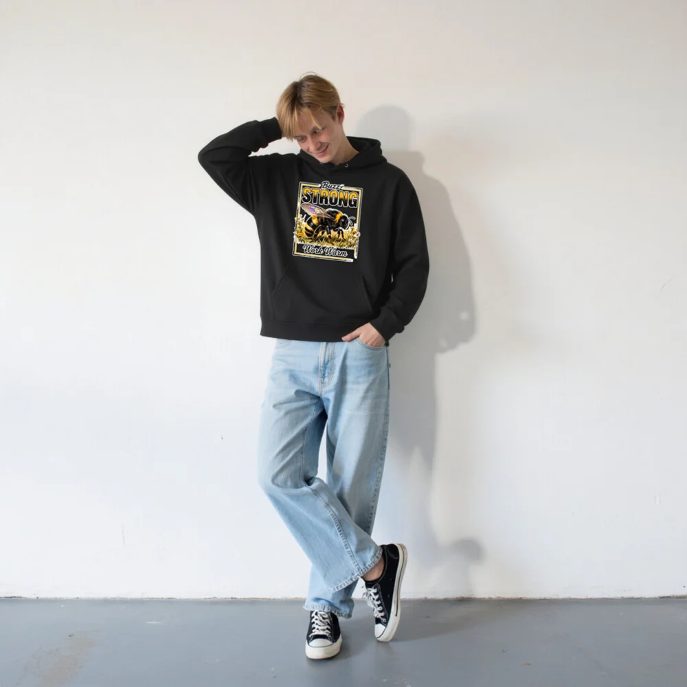 Buzz Strong Unisex Eco Hoodie | Work Warm Bee Design - Image 6