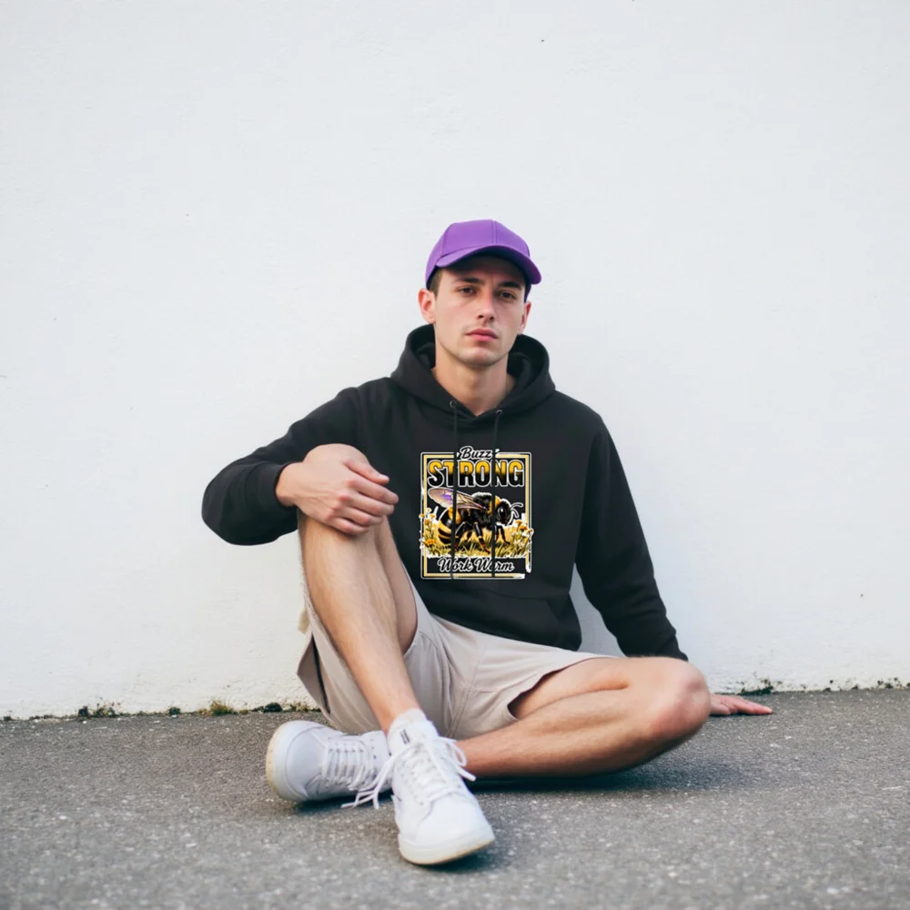 Buzz Strong Unisex Eco Hoodie | Work Warm Bee Design - Image 7