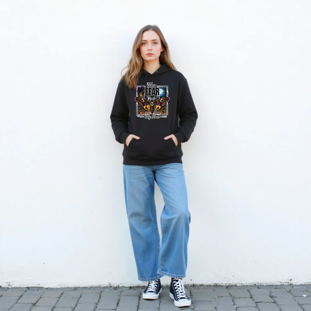Face Fear Fly Free Hoodie – Unisex Eco-Friendly Pullover - Image 3