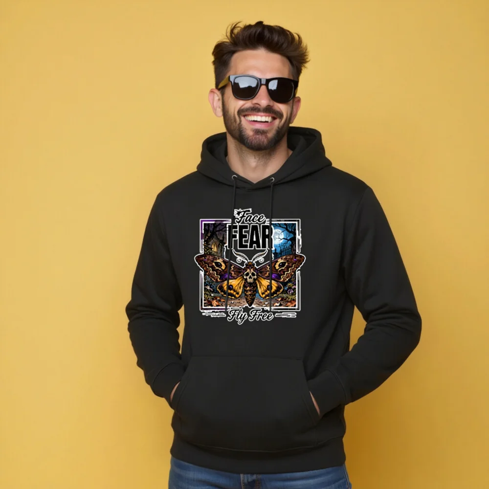Face Fear Fly Free Hoodie – Unisex Eco-Friendly Pullover - Image 9