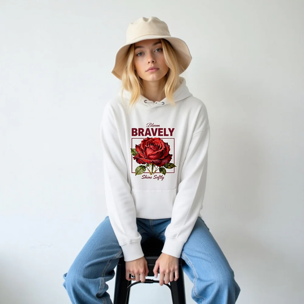 Unisex Eco Hoodie - Bloom Bravely, Shine Softly Rose Design - Image 5