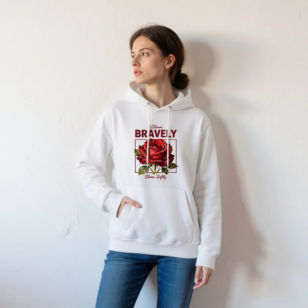 Unisex Eco Hoodie - Bloom Bravely, Shine Softly Rose Design - Image 6