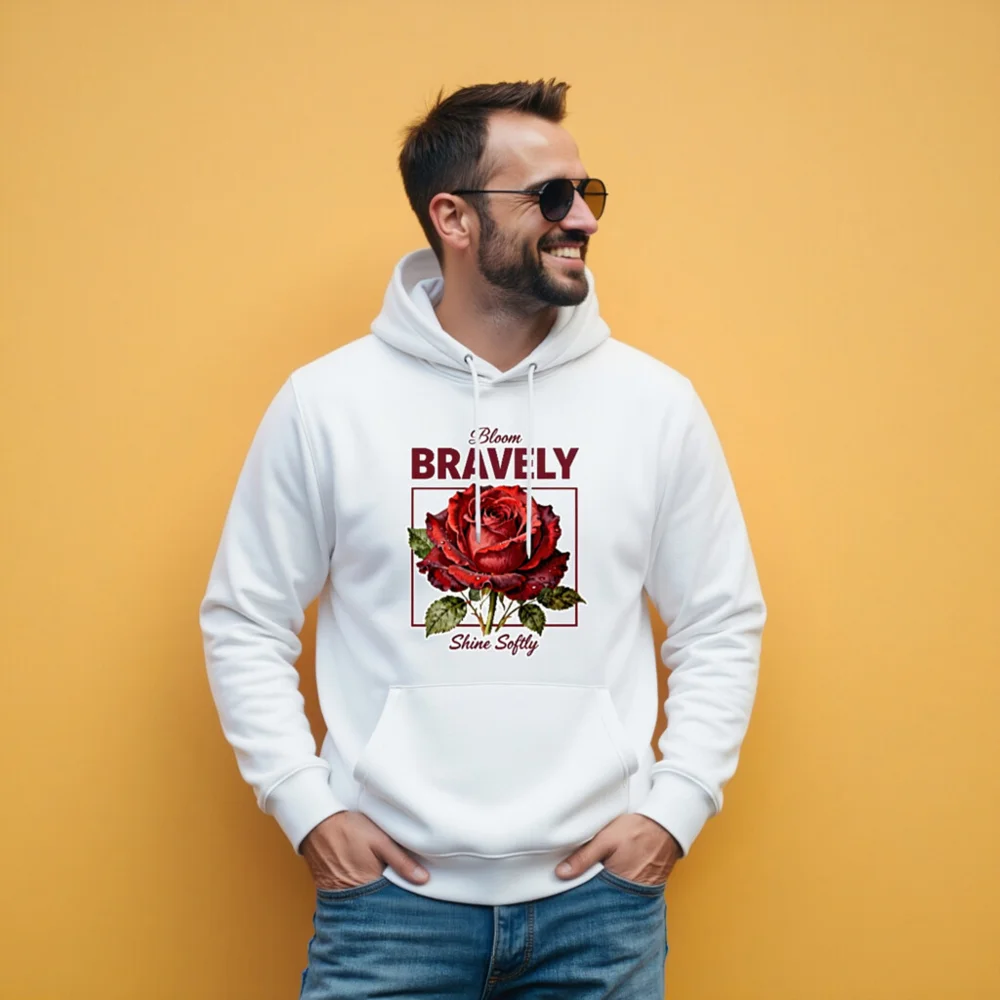 Unisex Eco Hoodie - Bloom Bravely, Shine Softly Rose Design - Image 11