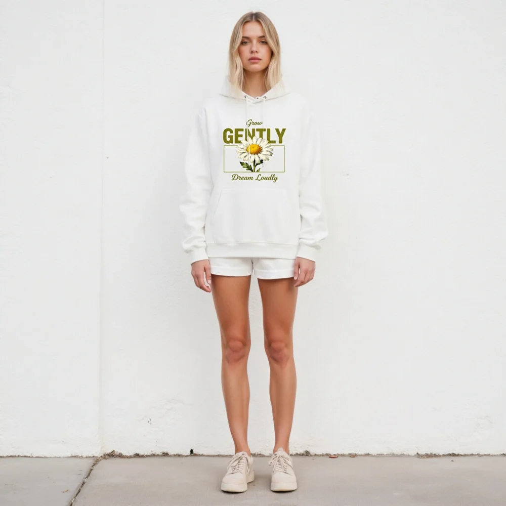 Unisex Eco Hoodie with 'Grow Gently Dream Loudly' Daisy Print - Image 4