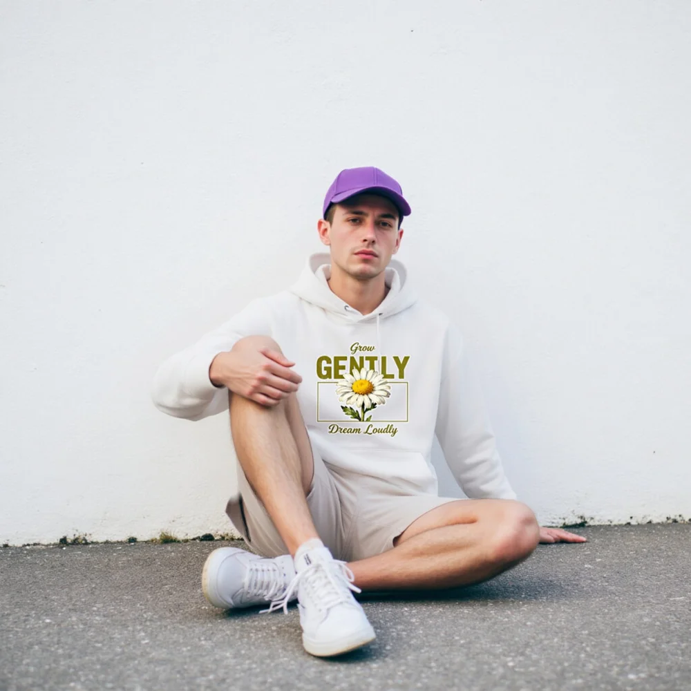 Unisex Eco Hoodie with 'Grow Gently Dream Loudly' Daisy Print - Image 9