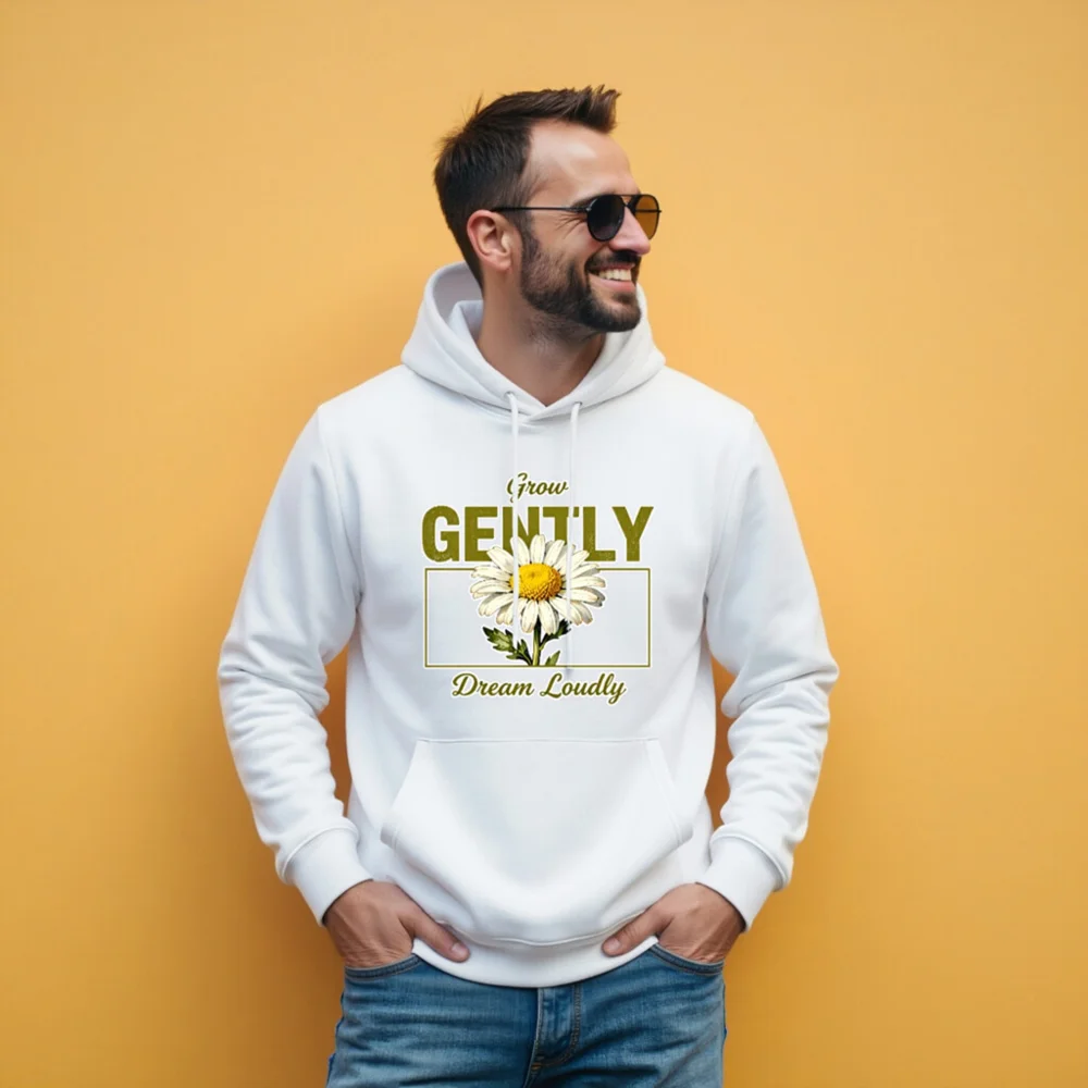 Unisex Eco Hoodie with 'Grow Gently Dream Loudly' Daisy Print - Image 11