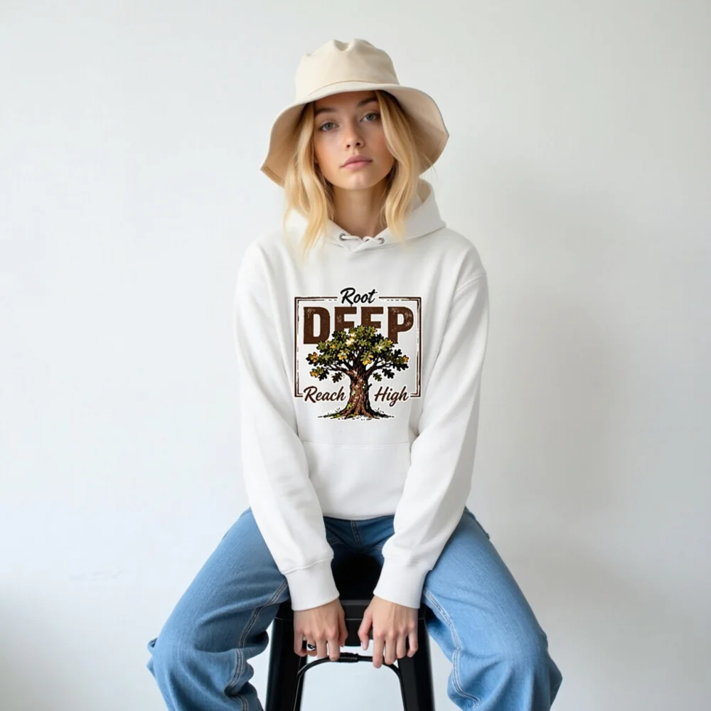 Unisex Eco Hoodie with 'Root Deep, Reach High' Tree Design - Image 5