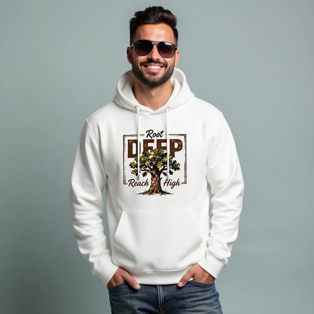 Unisex Eco Hoodie with 'Root Deep, Reach High' Tree Design - Image 7