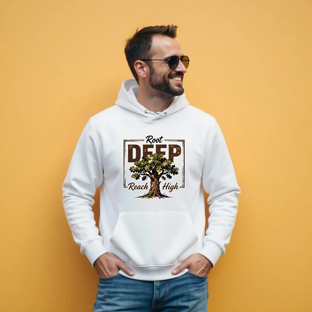 Unisex Eco Hoodie with 'Root Deep, Reach High' Tree Design - Image 11