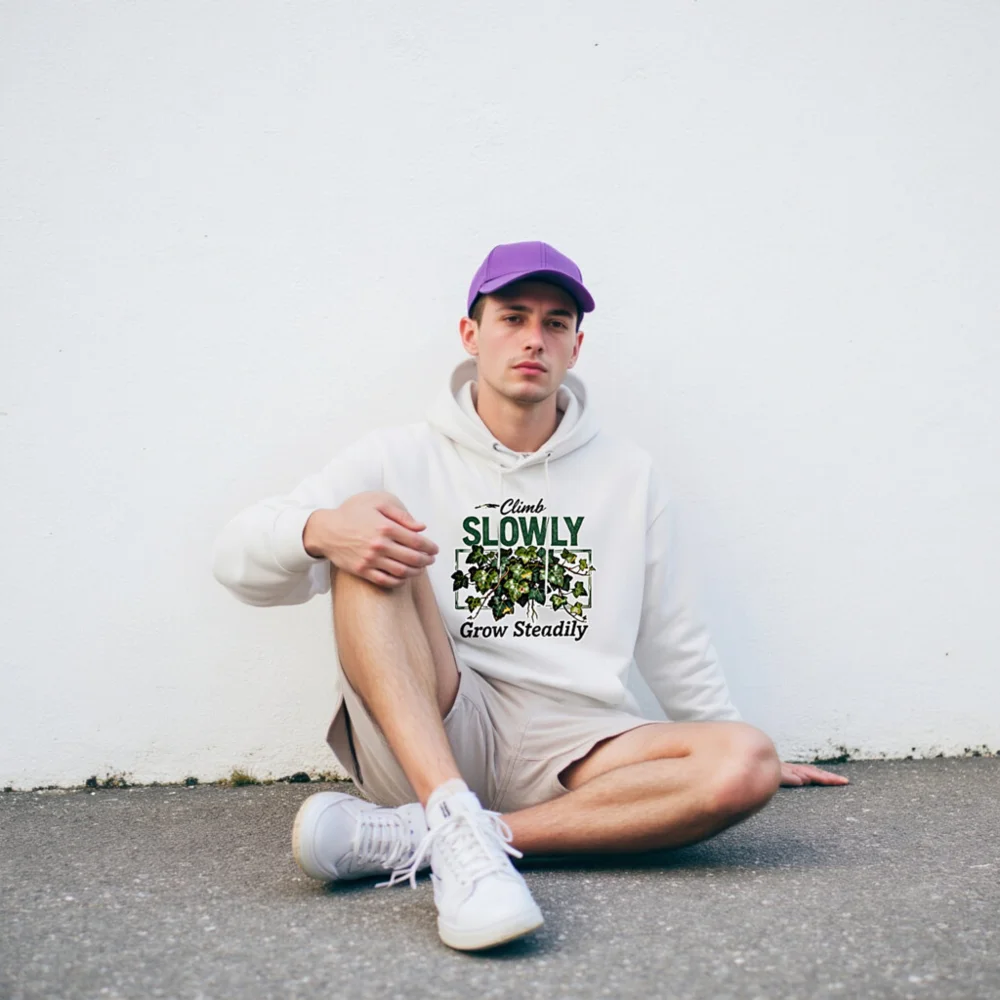 Climb Slowly Grow Steadily Hoodie – Unisex Eco-Friendly Sweatshirt - Image 9