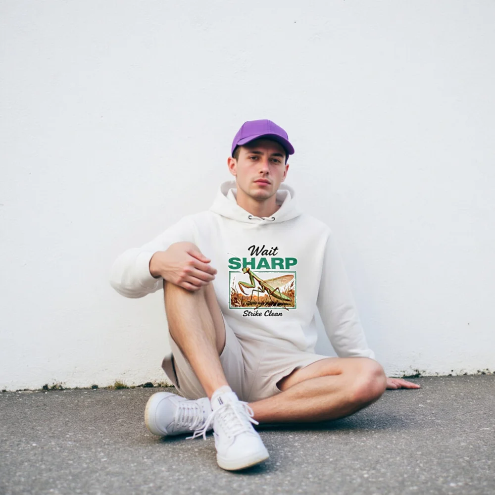Unisex Eco Hoodie | Wait Sharp Strike Clean Mantis Design - Sustainable, Comfortable & Stylish - Image 9