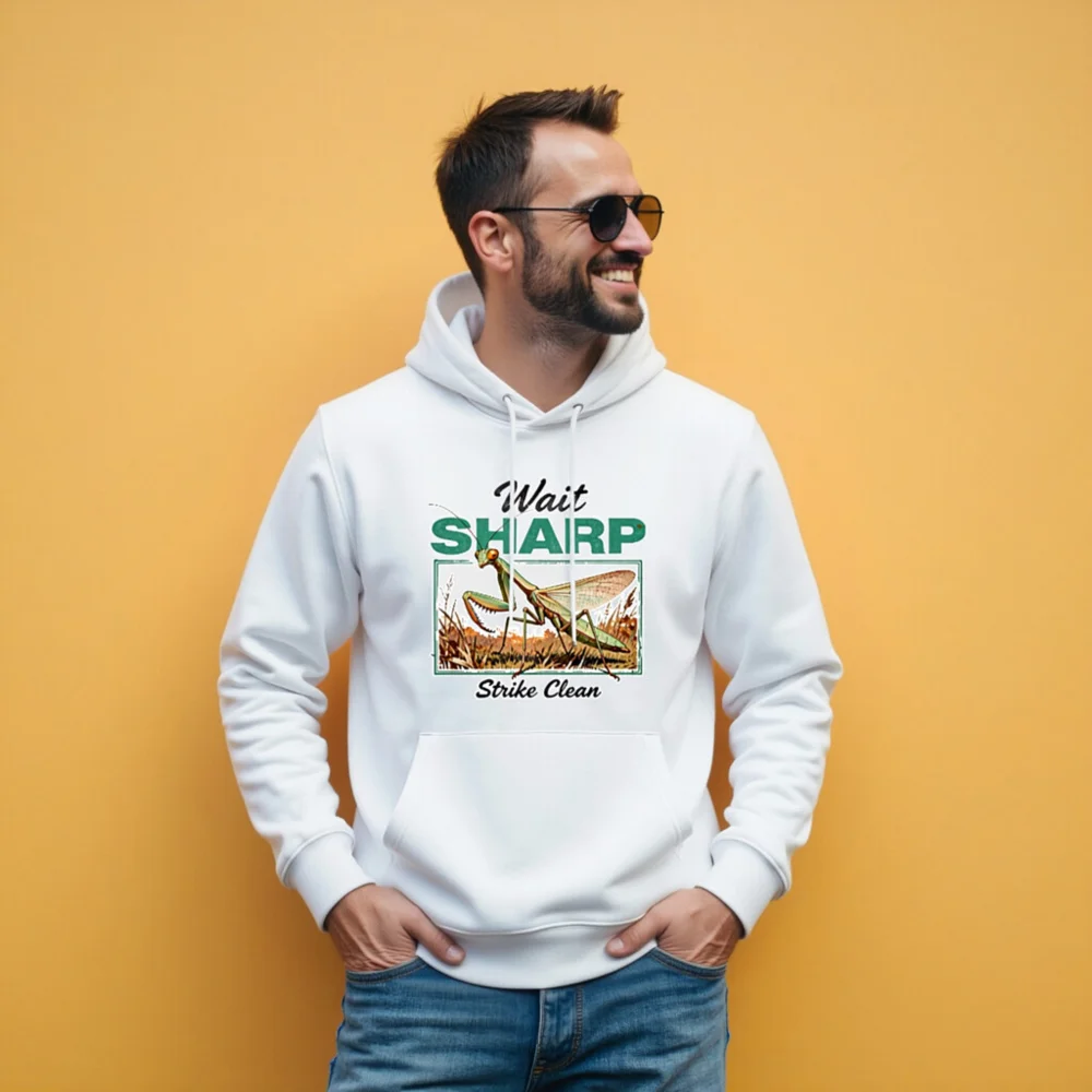 Unisex Eco Hoodie | Wait Sharp Strike Clean Mantis Design - Sustainable, Comfortable & Stylish - Image 11