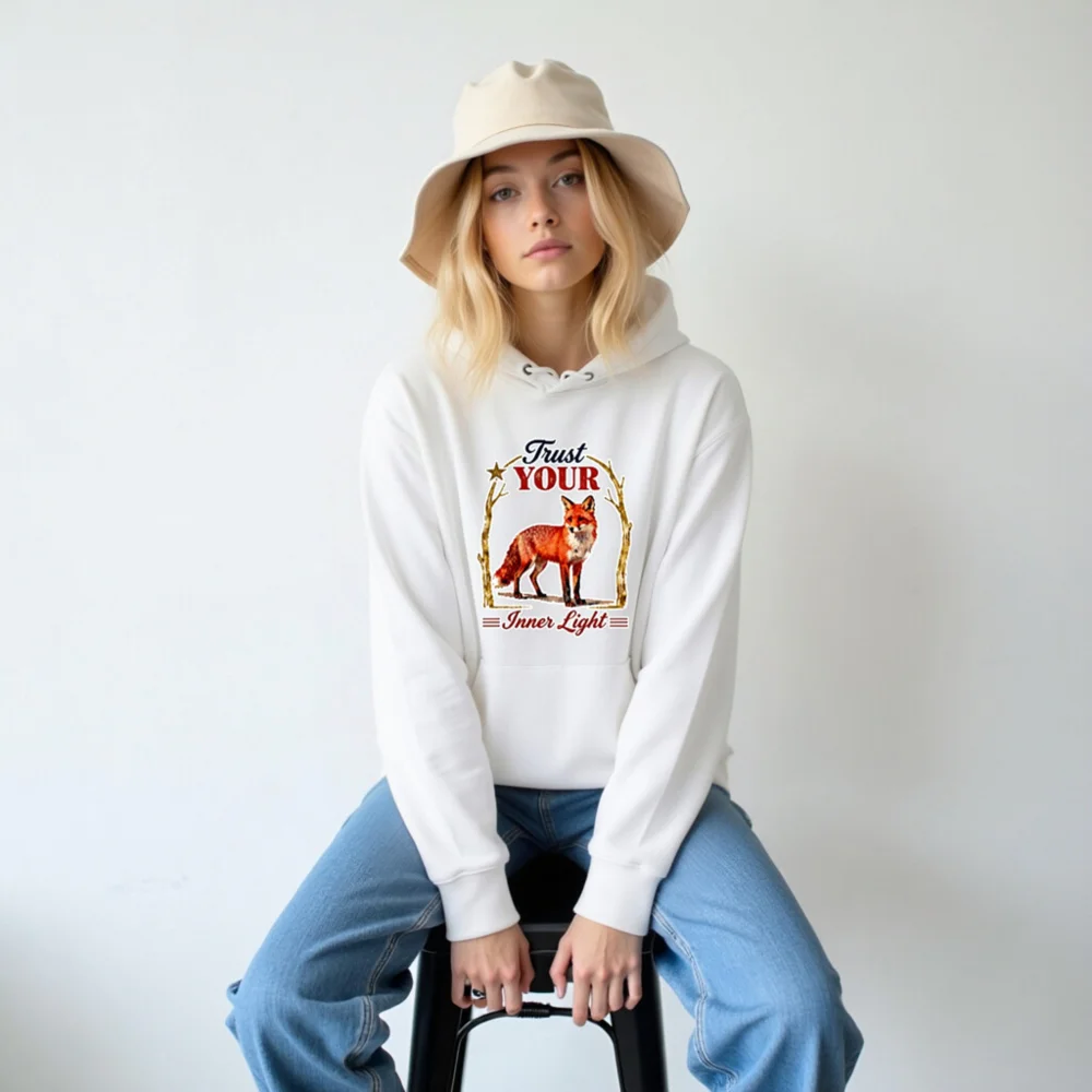 Trust Your Inner Light Fox Hoodie – Unisex Eco-Friendly Pullover - Image 5