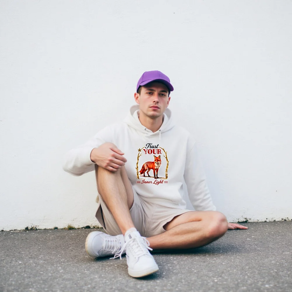 Trust Your Inner Light Fox Hoodie – Unisex Eco-Friendly Pullover - Image 9
