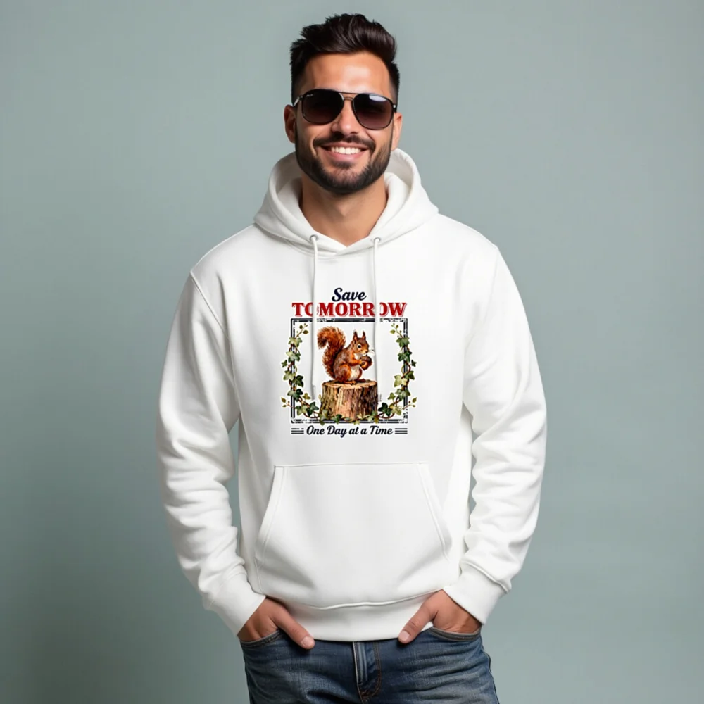 Save Tomorrow Hoodie – Eco-Friendly Unisex Pullover with Squirrel Design - Image 7