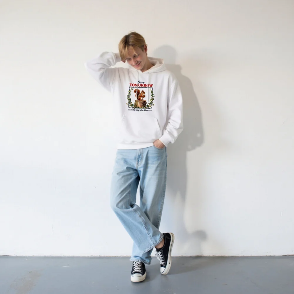 Save Tomorrow Hoodie – Eco-Friendly Unisex Pullover with Squirrel Design - Image 8