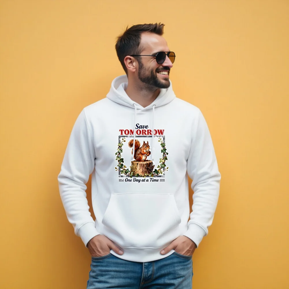 Save Tomorrow Hoodie – Eco-Friendly Unisex Pullover with Squirrel Design - Image 11