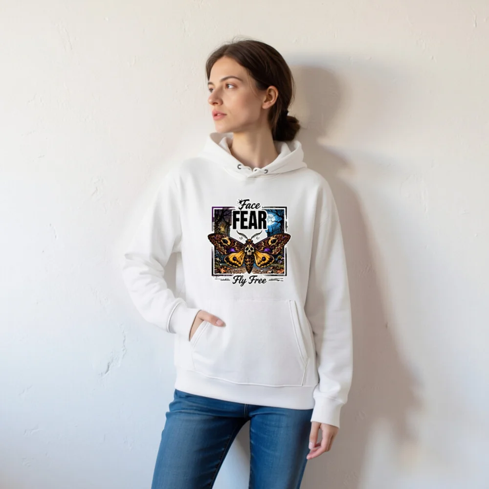 Face Fear Fly Free Hoodie – Unisex Eco-Friendly Graphic Pullover - Image 6