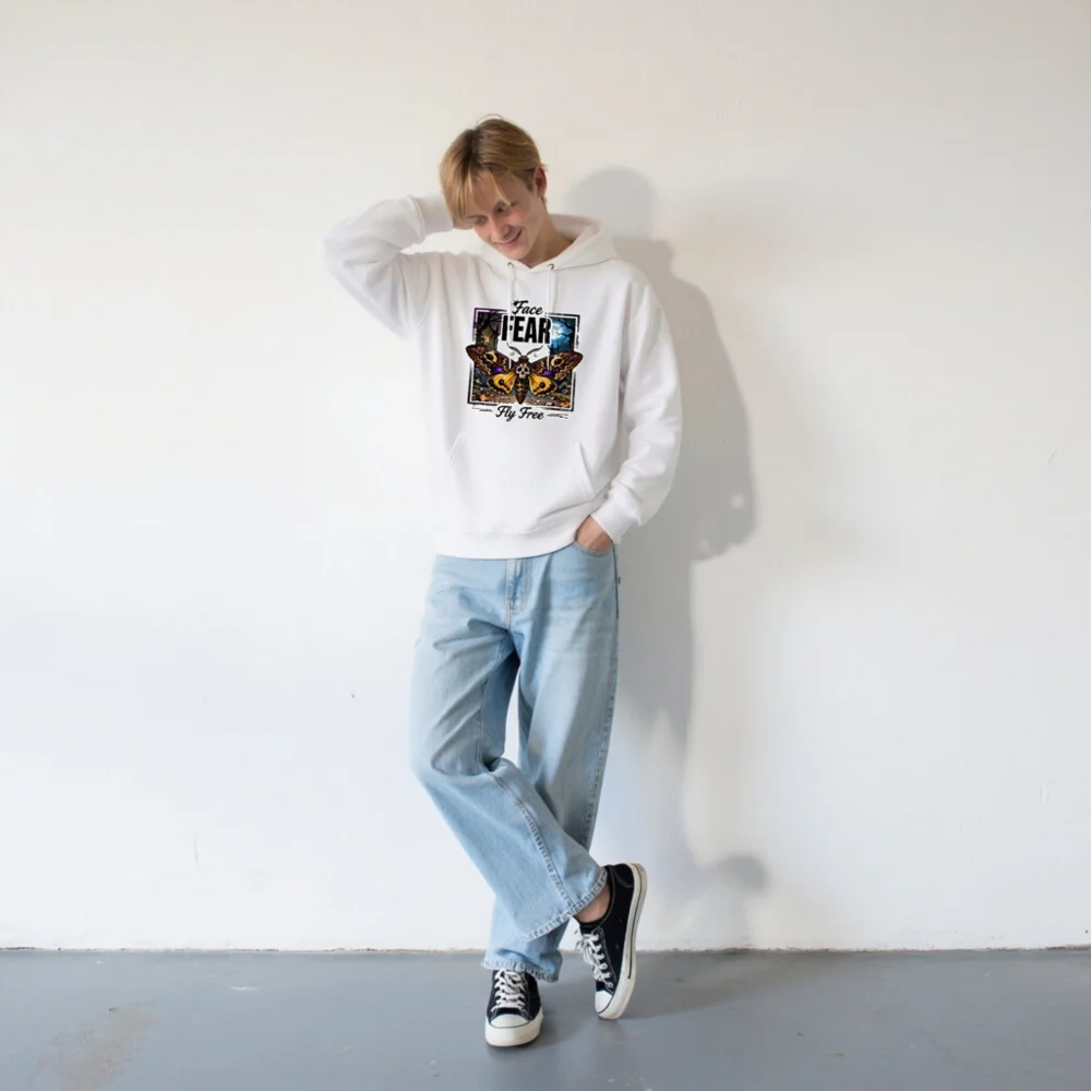 Face Fear Fly Free Hoodie – Unisex Eco-Friendly Graphic Pullover - Image 8