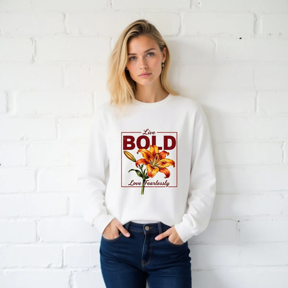 Live Bold Long Sleeve Tee – Unisex Graphic Shirt with Lily Design - Image 2