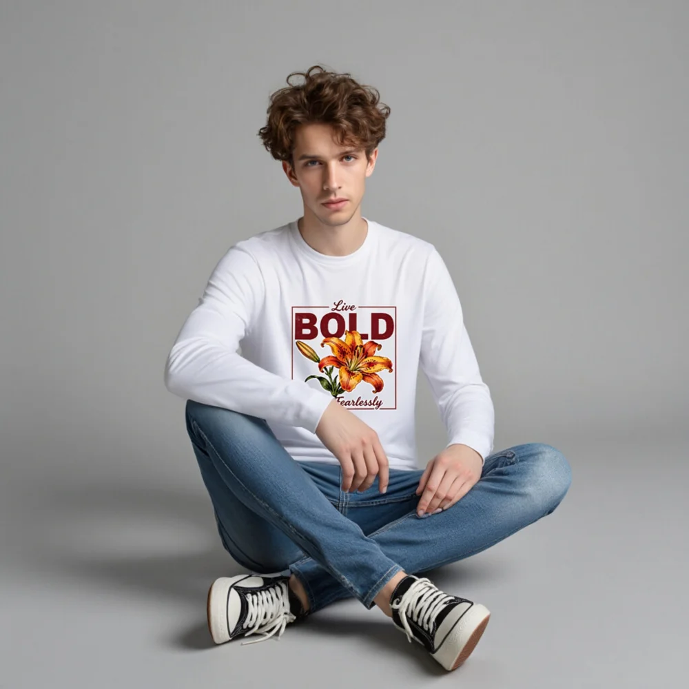 Live Bold Long Sleeve Tee – Unisex Graphic Shirt with Lily Design - Image 4