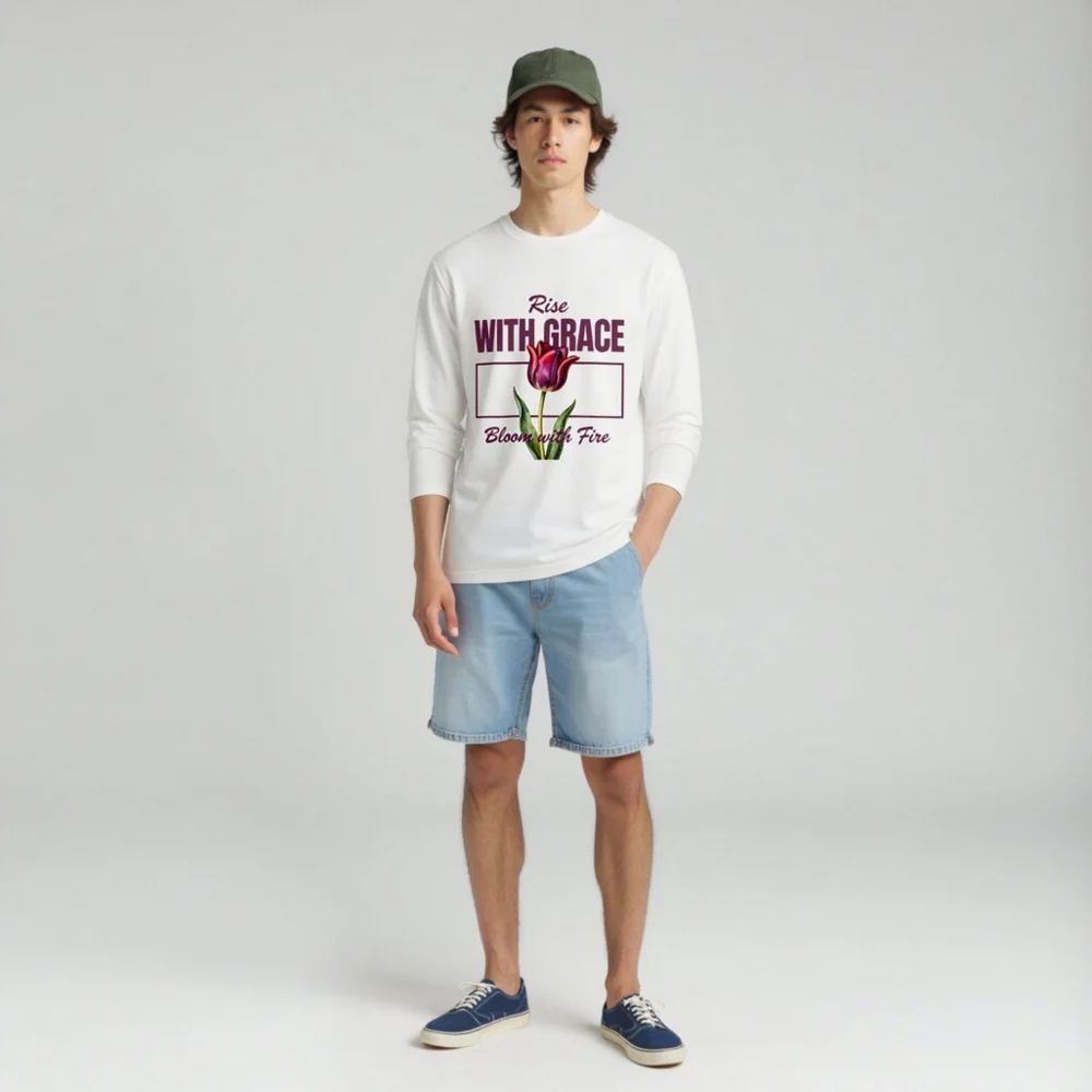Unisex Long Sleeve Tee - Rise With Grace, Bloom with Fire Tulip Design - Image 3