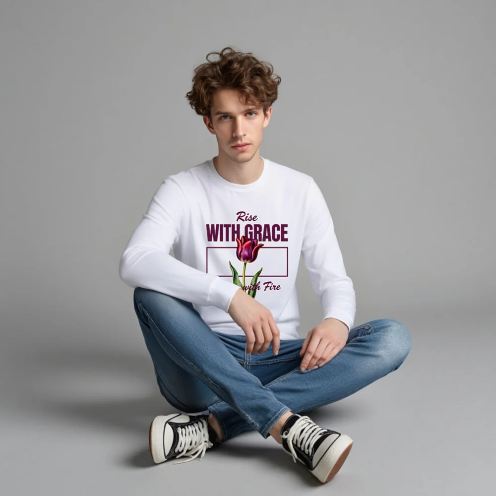 Unisex Long Sleeve Tee - Rise With Grace, Bloom with Fire Tulip Design - Image 4