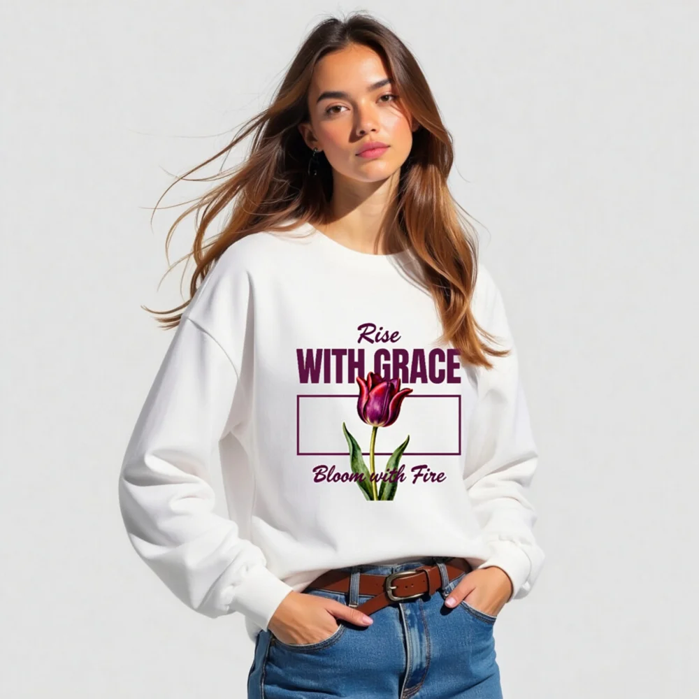 Unisex Long Sleeve Tee - Rise With Grace, Bloom with Fire Tulip Design - Image 5
