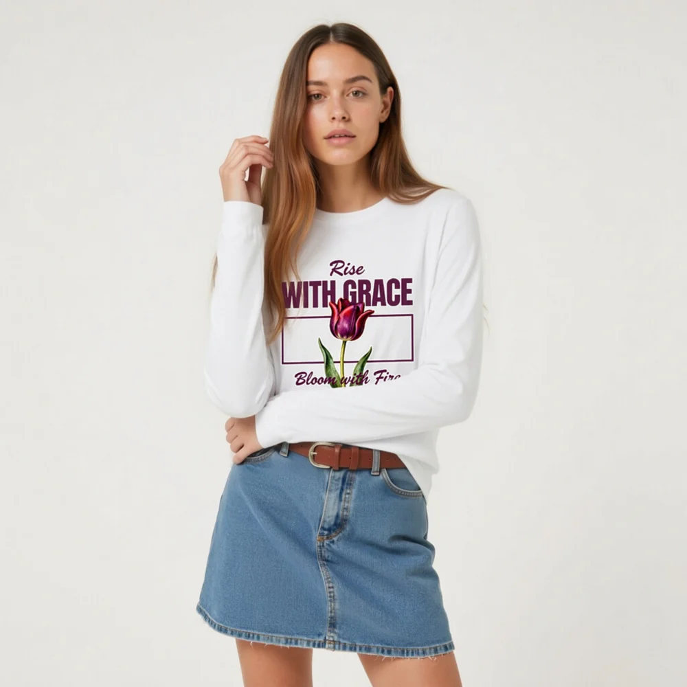 Unisex Long Sleeve Tee - Rise With Grace, Bloom with Fire Tulip Design - Image 7