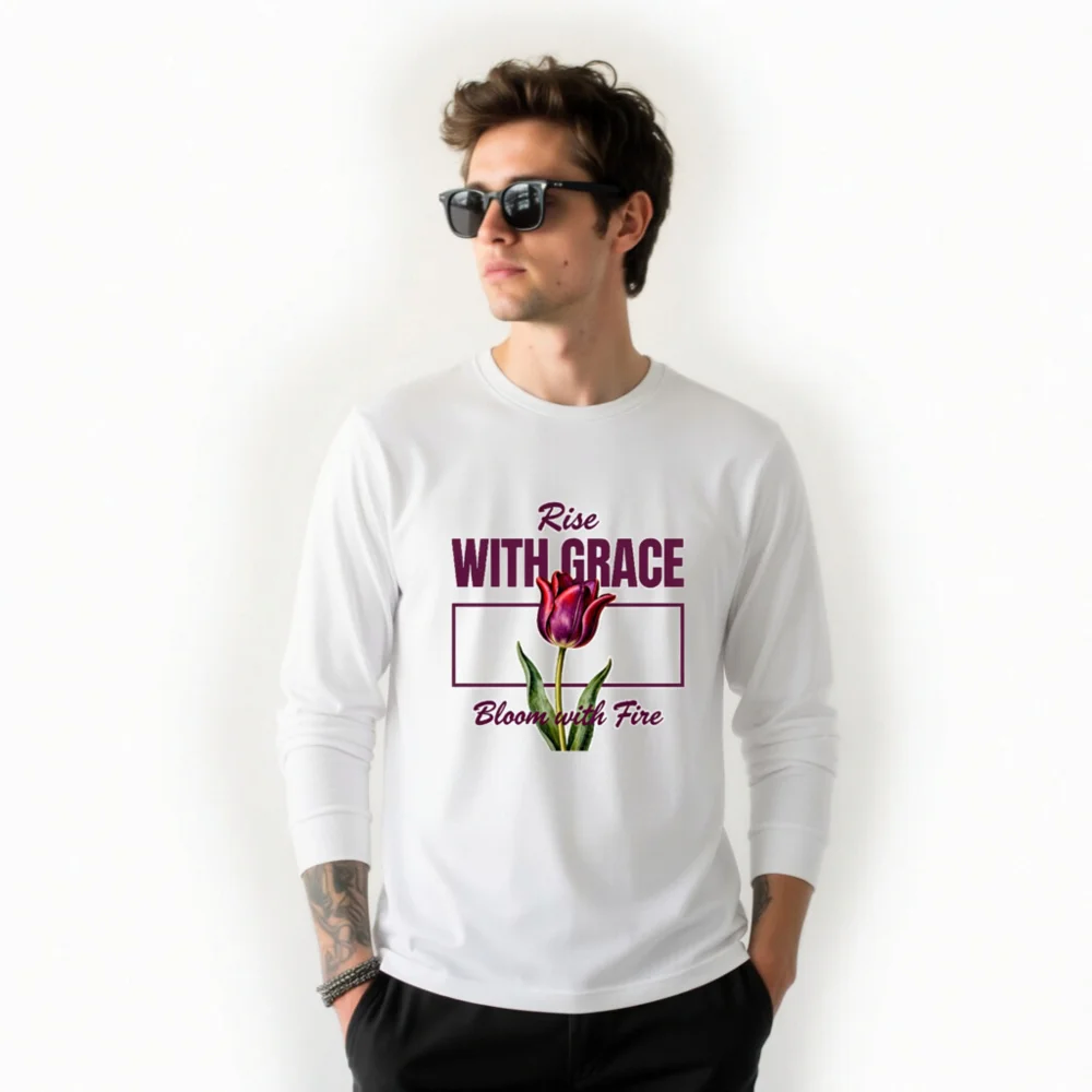 Unisex Long Sleeve Tee - Rise With Grace, Bloom with Fire Tulip Design - Image 10