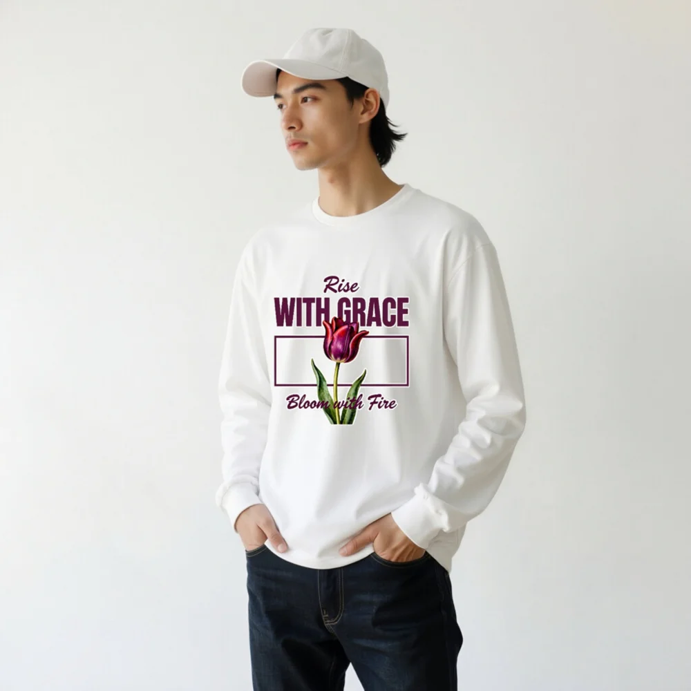 Unisex Long Sleeve Tee - Rise With Grace, Bloom with Fire Tulip Design - Image 11