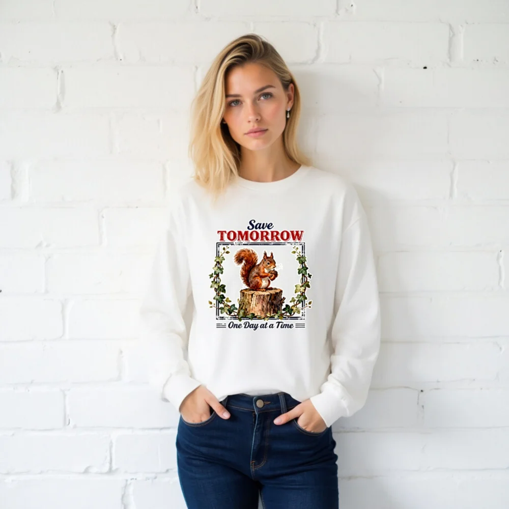 Save Tomorrow Squirrel Long Sleeve Tee - Unisex Eco Motto Shirt - Image 2