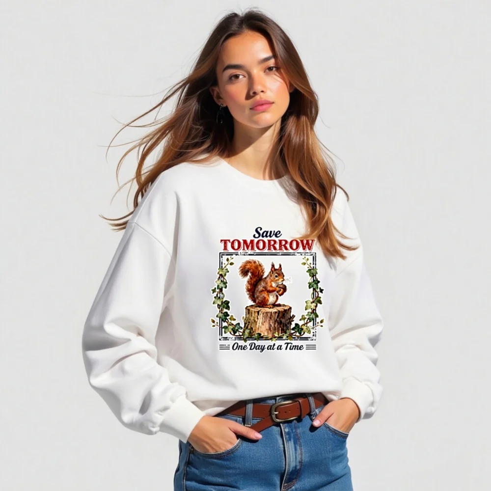 Save Tomorrow Squirrel Long Sleeve Tee - Unisex Eco Motto Shirt - Image 5